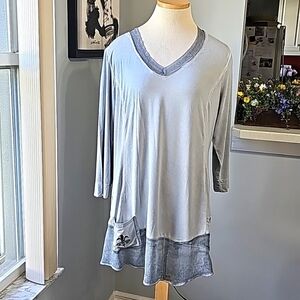Soft Surroundings Light Blue V-Neck Tunic with Washed Hem and Pocket